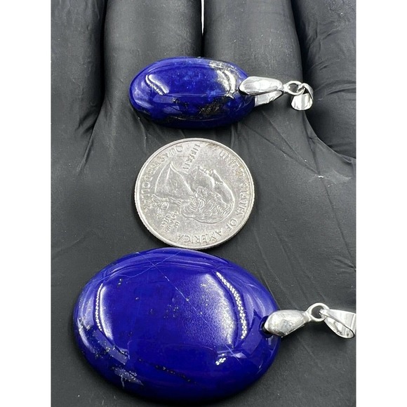 2 lapis lazuli pendant brass Mine 4 Afghanistan Dark Blue Natural He & She - Picture 2 of 8